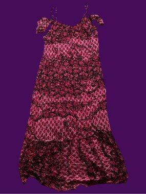 2010s Lucky Brand Pink and Black Floral Maxi Dress from Boho Whimsygoth NWT